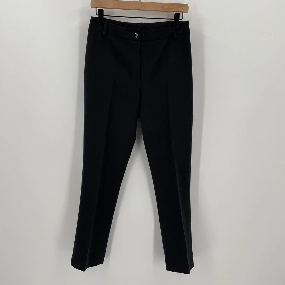 Rodika Zanian Black Virgin Wool Blend Tailored Slim Leg Dress Pants Size 38